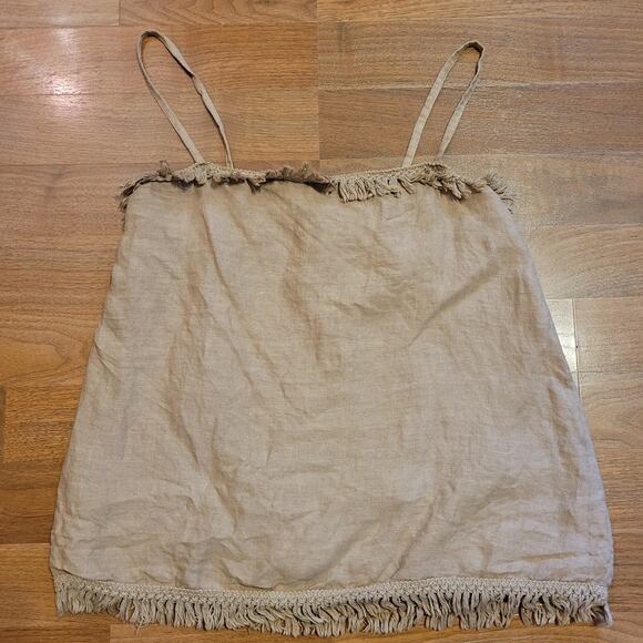 Francesca Bettini, Small |  Linen Cami Top Tan Boho Fringe Womans - Picture 2 of 5